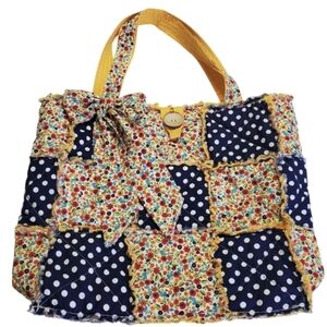 Homecrafted Rag Bag Floral and Polka Dot Tote With Bow